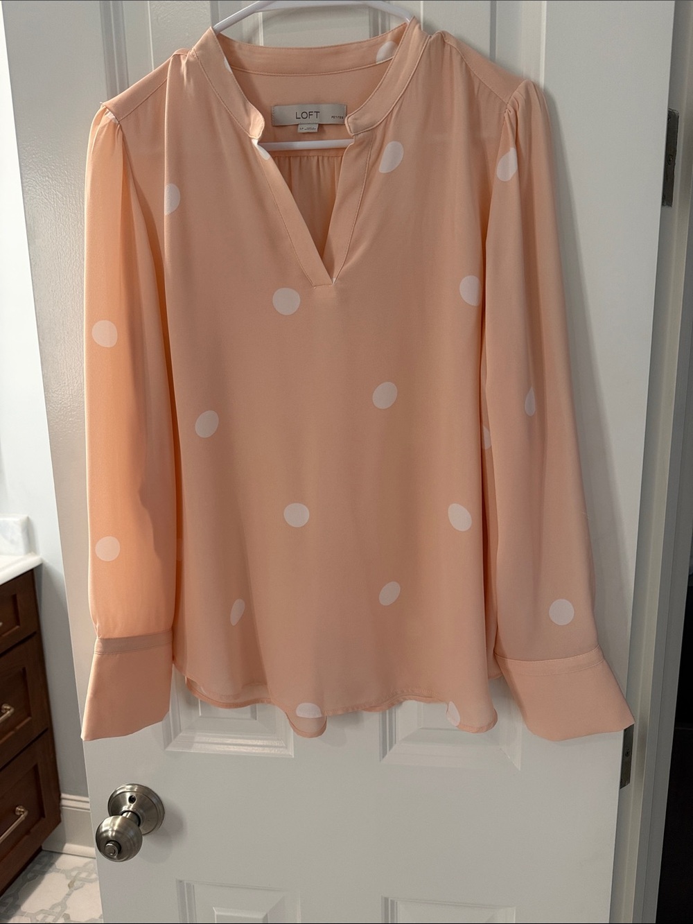 LOFT Peach Polka Dot V-Neck Blouse